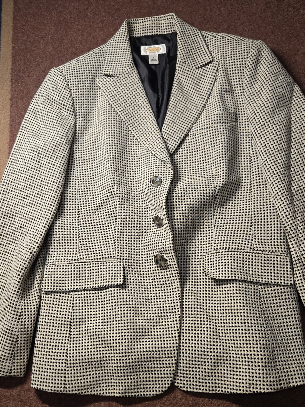 Vintage Talbots Houndstooth Wool-blend Blazer Black White Tan Gray Size 8